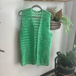 VTG Crochet Handmade Green Women's Sweater Vest